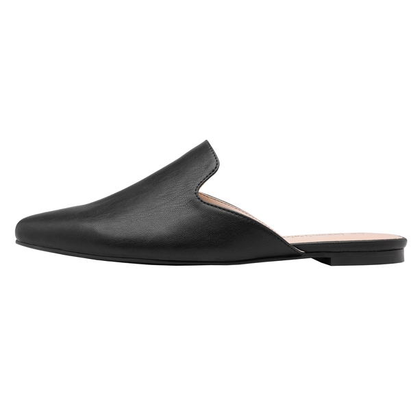 Pointed Toe Flat Mules - BLACK PU - 1