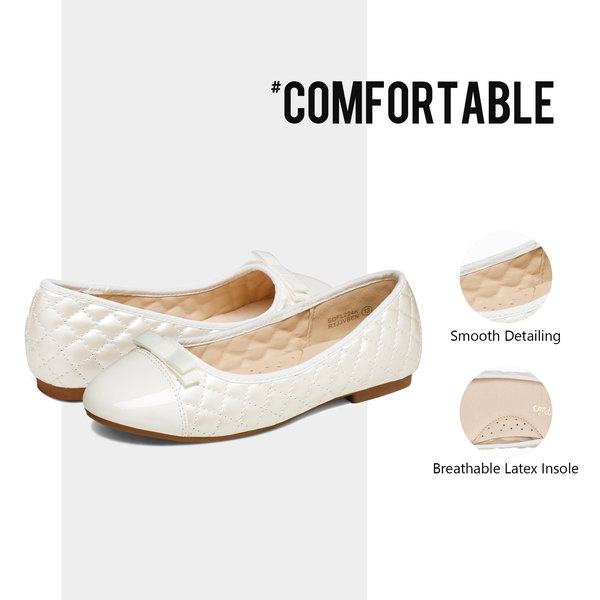 Girls Bow Slip-Resistant Ballerina Flats - BEIGE WHITE - 3