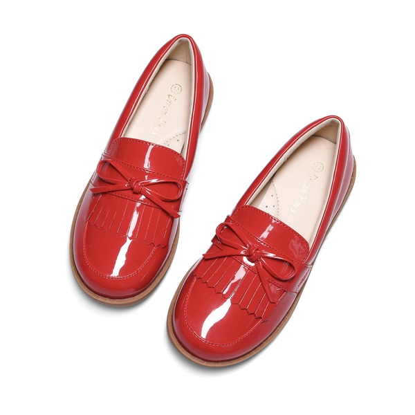Tassel Bow Girls Dress Flats - RED PU - 4