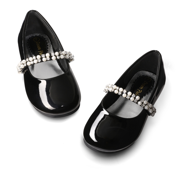 Toddler Girl's Mary Jane Ballerina Flats - BLACK PAT - 4
