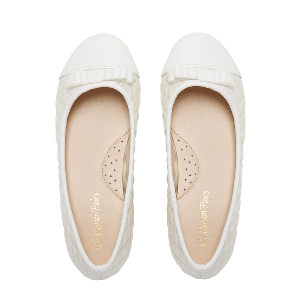 Girls Bow Slip-Resistant Ballerina Flats - BEIGE WHITE - 2