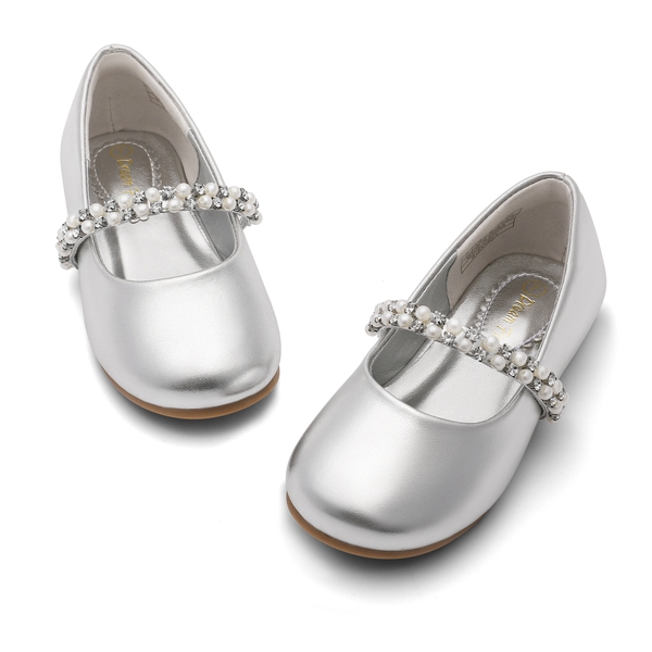 Toddler Girl's Mary Jane Ballerina Flats - SILVER - 4