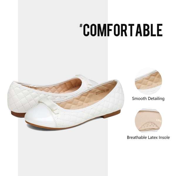 Girls Bow Flower Ballerina Flats - WHITE - 3