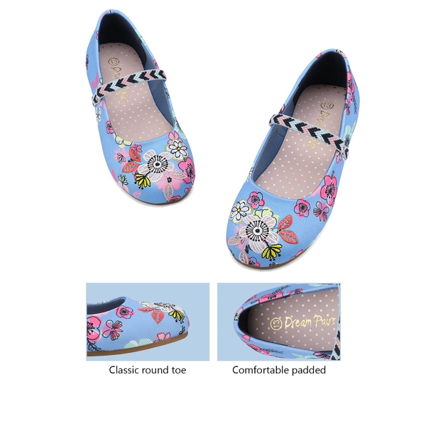 Girl's Elastic Strap Rhinestone Ballerina Flats - FLORAL - 4