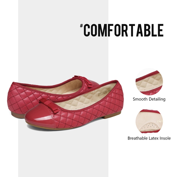 Girls Bow Flower Ballerina Flats - RED - 3