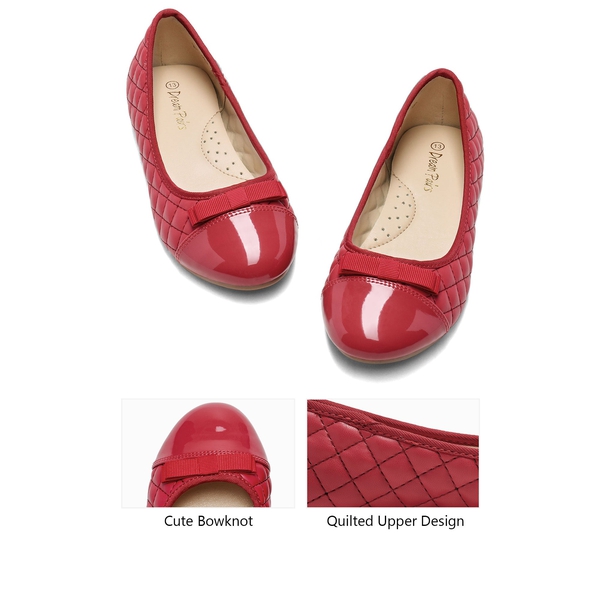 Girls Bow Flower Ballerina Flats - RED - 5