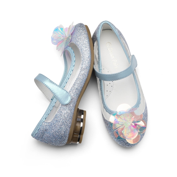 Girls Flower Glitter Flats Shoes - BLUE GLITTER - 4