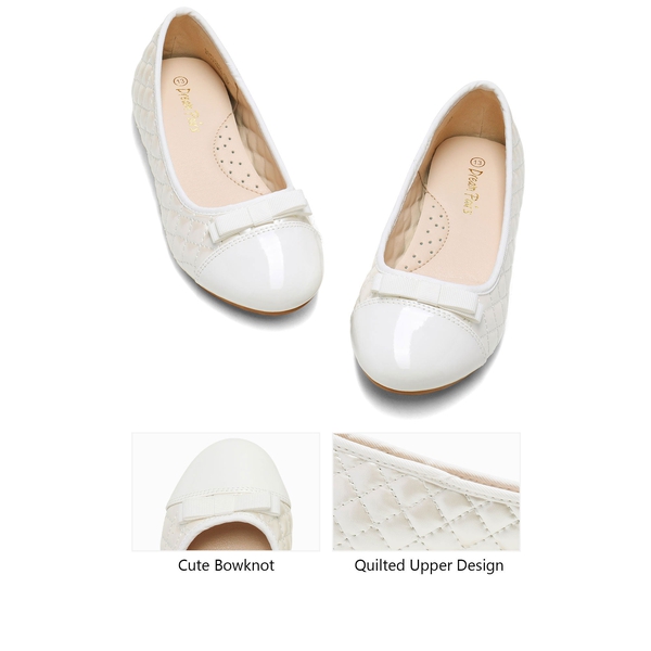 Girls Bow Slip-Resistant Ballerina Flats - BEIGE WHITE - 5