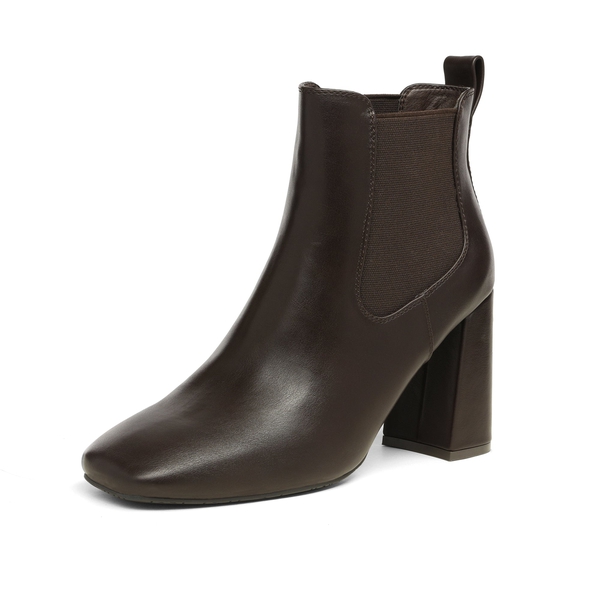 Square Toe Chelsea Ankle Boots - BROWN PU -  0