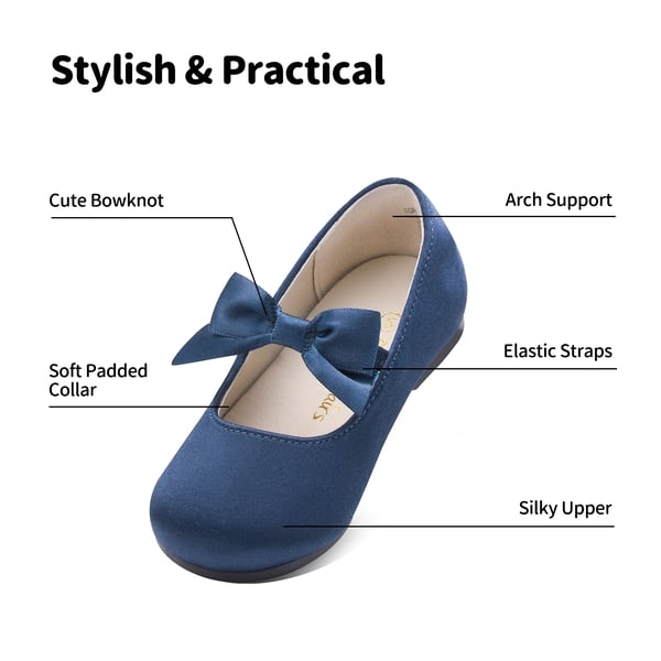 Girls Bow Ballerina Flats - NAVY - 2