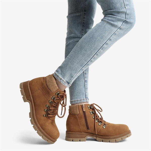 Water Resistance Faux Fur Hiking Boots - CAMEL - 1