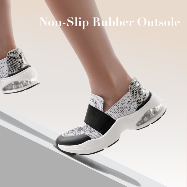 Slip-on Knitted Air Cushion Sneakers - BLACK-WHITE - 3