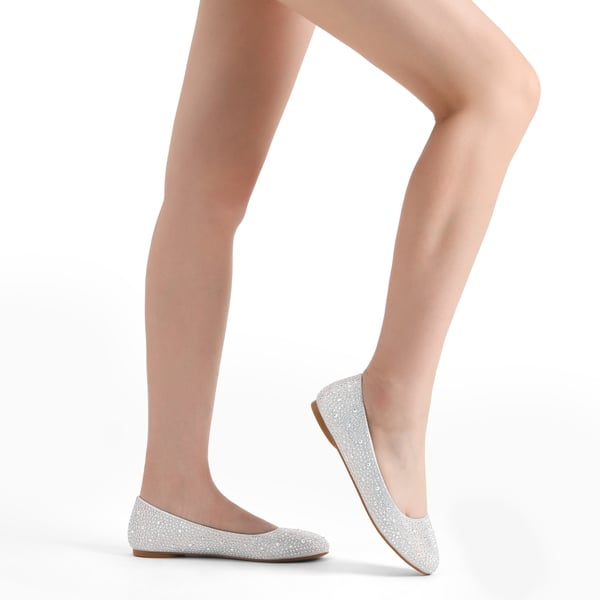 Ballet Rhinestone Sparkly Flats Shoes - SILVER - 1