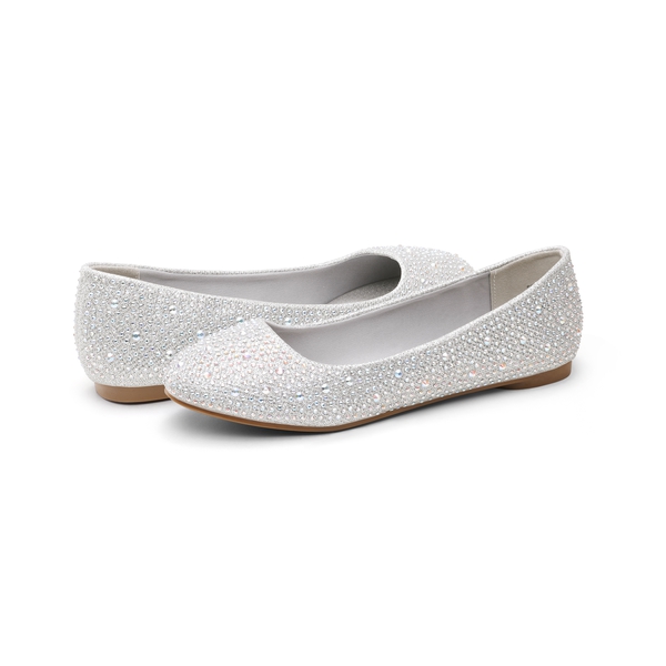 Ballet Rhinestone Sparkly Flats Shoes - SILVER - 3