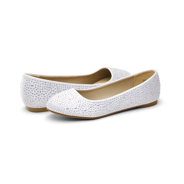 Ballet Rhinestone Sparkly Flats Shoes - WHITE - 3