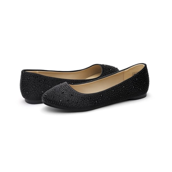 Ballet Rhinestone Sparkly Flats Shoes - BLACK - 3