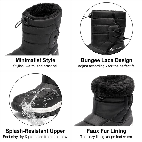 Faux Fur Waterproof Snow Boots - BLACK - 4