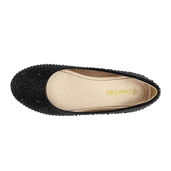 Girl's Slip-On Party Ballerina Flats - BLACK GLITTER - 2