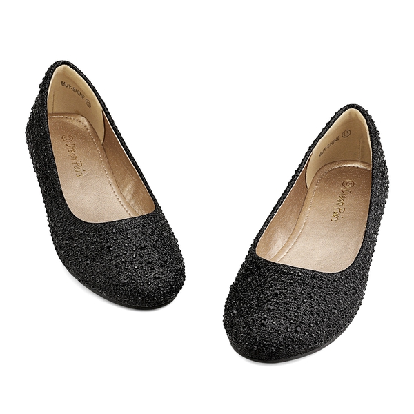 Girl's Slip-On Party Ballerina Flats - BLACK GLITTER - 5