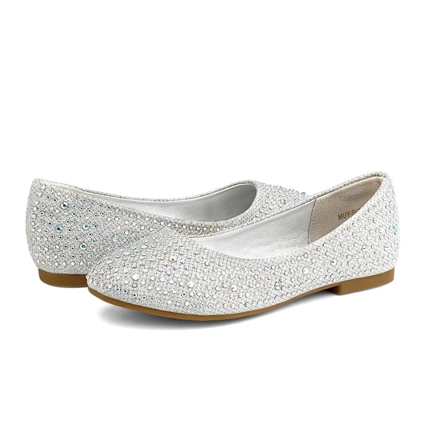 Girl's Slip-On Party Ballerina Flats - SILVER GLITTER - 4