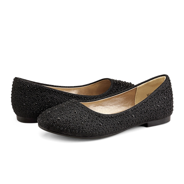Girl's Slip-On Party Ballerina Flats - BLACK GLITTER - 4