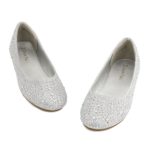 Girl's Slip-On Party Ballerina Flats - SILVER GLITTER - 5