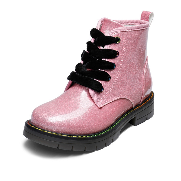 Kids Glitter Side Zipper Combat Boots - PINK PU -  0