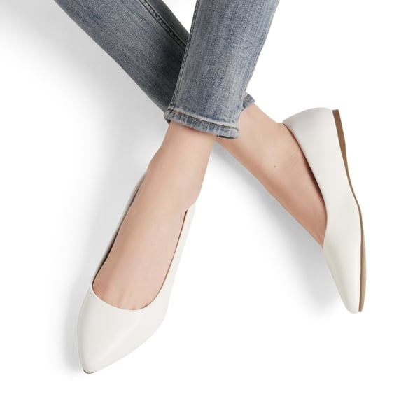 Pointed Toe Ballet Slip On Flats - WHITE PU - 1