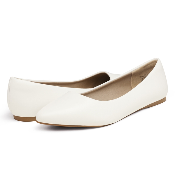 Pointed Toe Ballet Slip On Flats - WHITE PU - 3