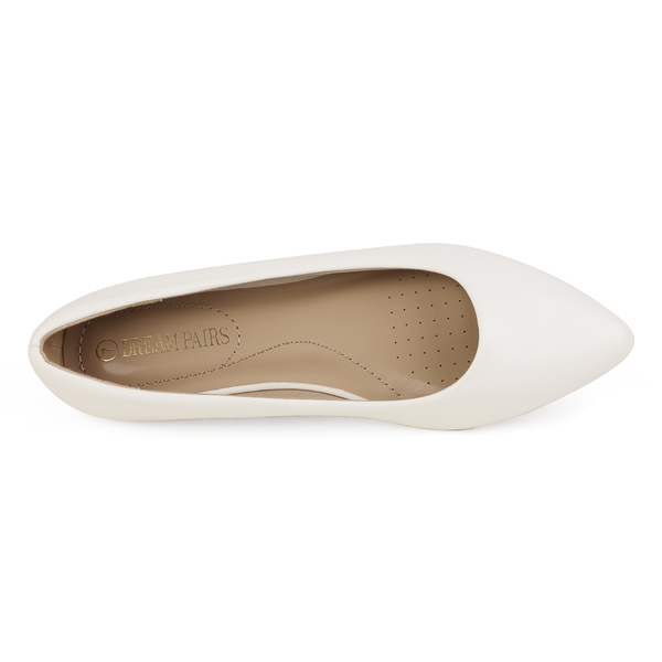Pointed Toe Ballet Slip On Flats - WHITE PU - 2