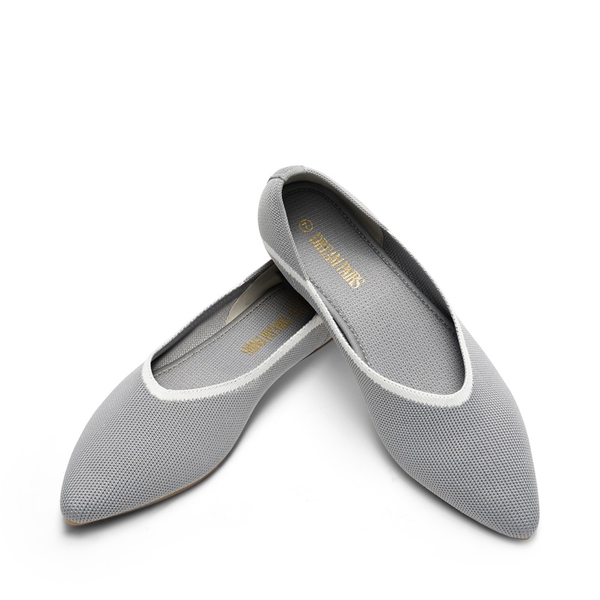 Pointed Toe Knit Ballet Flats - GREY - 3