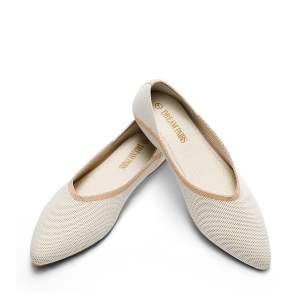 Pointed Toe Knit Ballet Flats - BEIGE - 3