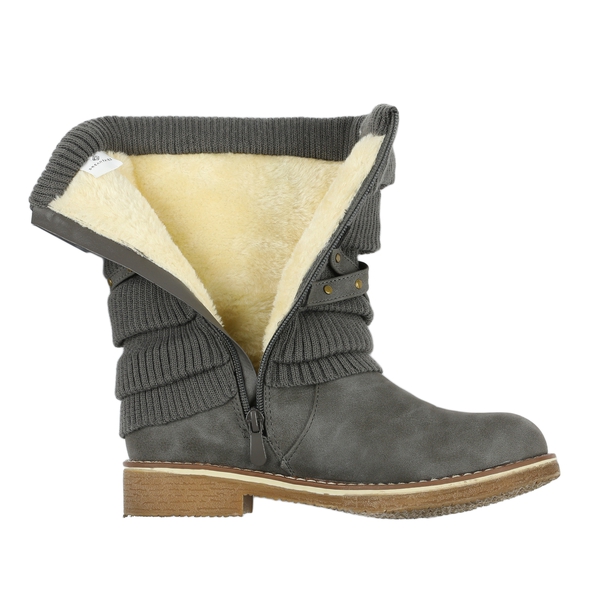 Buckle Strap Mid Calf Snow Boots - GREY - 1