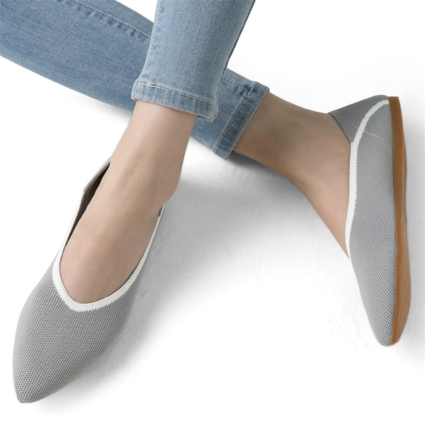 Pointed Toe Knit Ballet Flats - GREY - 1