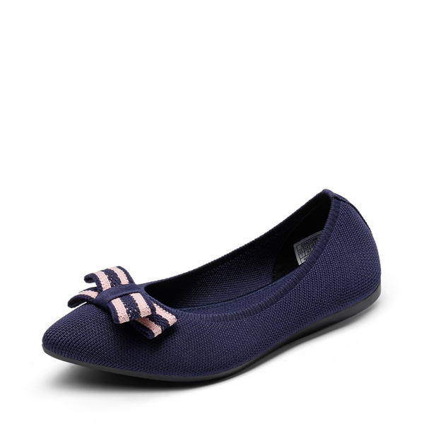 Bowknot Pointed Toe Knit Flats - NAVY -  0