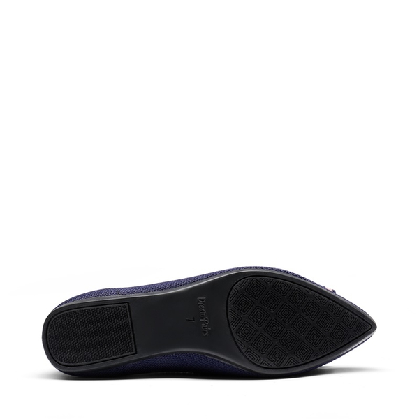 Bowknot Pointed Toe Knit Flats - NAVY - 3