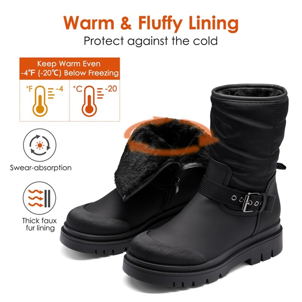 Non-Slip Mid-Calf Waterproof Snow Boots - BLACK - 4