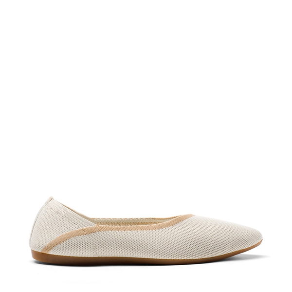 Pointed Toe Knit Ballet Flats - BEIGE - 2
