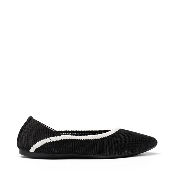 Pointed Toe Knit Ballet Flats - BLACK - 2