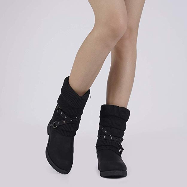 Buckle Strap Mid Calf Snow Boots - BLACK - 4