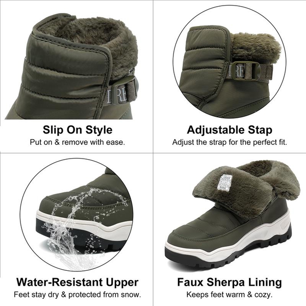 Waterproof Faux Fur Ankle Snow Boots - DARK GREEN - 3