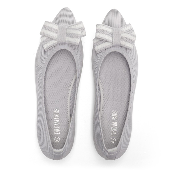Bowknot Pointed Toe Knit Flats - GREY - 5