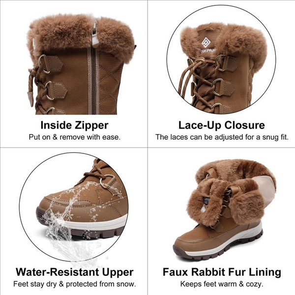 Non-Slip Mid Calf Faux Fur Snow Boots - TAN - 4