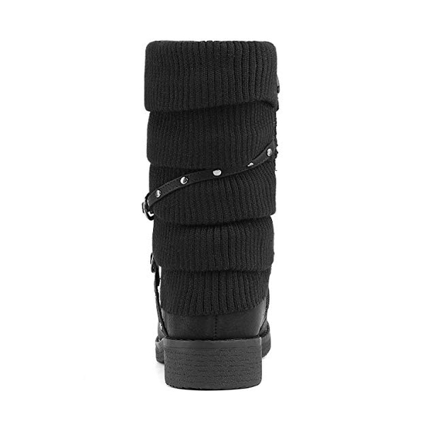 Buckle Strap Mid Calf Snow Boots - BLACK - 3