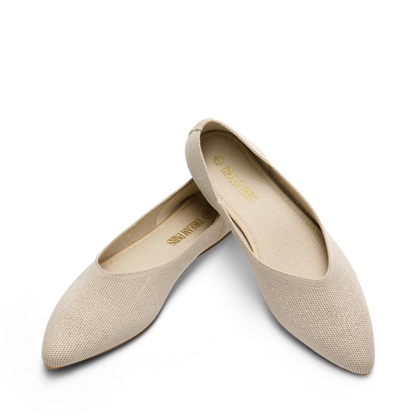 Pointed Toe Knit Ballet Flats - GOLD - 3