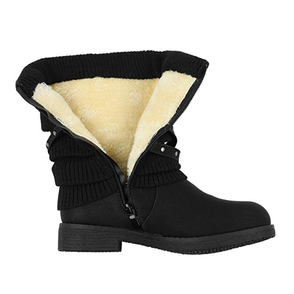 Buckle Strap Mid Calf Snow Boots - BLACK - 2
