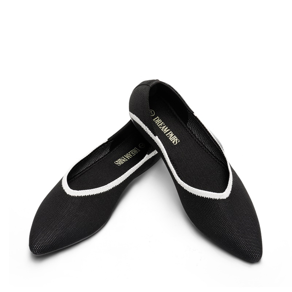 Pointed Toe Knit Ballet Flats - BLACK - 3
