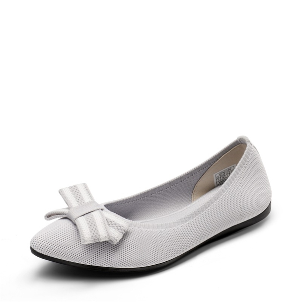 Bowknot Pointed Toe Knit Flats - GREY -  0