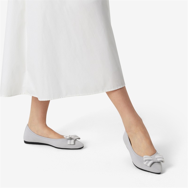 Bowknot Pointed Toe Knit Flats - GREY - 1