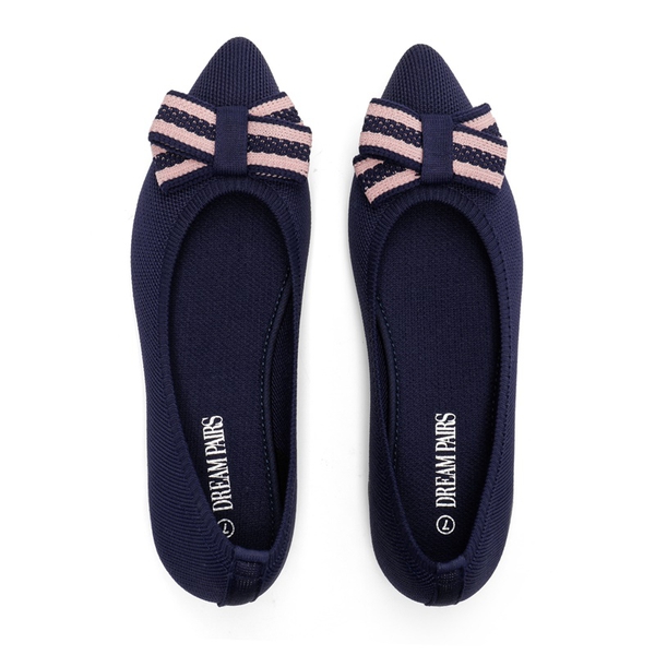 Bowknot Pointed Toe Knit Flats - NAVY - 5